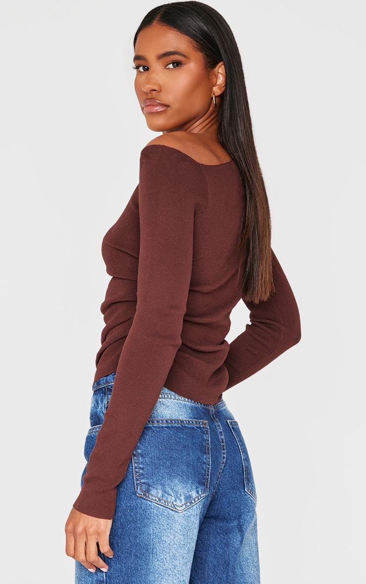 Chocolate Fine Knit Asymmetric Top Product Image