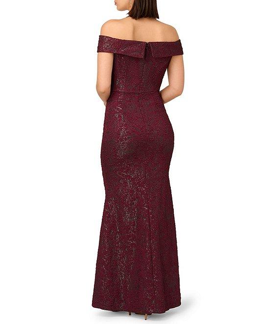 Adrianna Papell Jacquard Off-The-Shoulder Lace Mermaid Gown Product Image