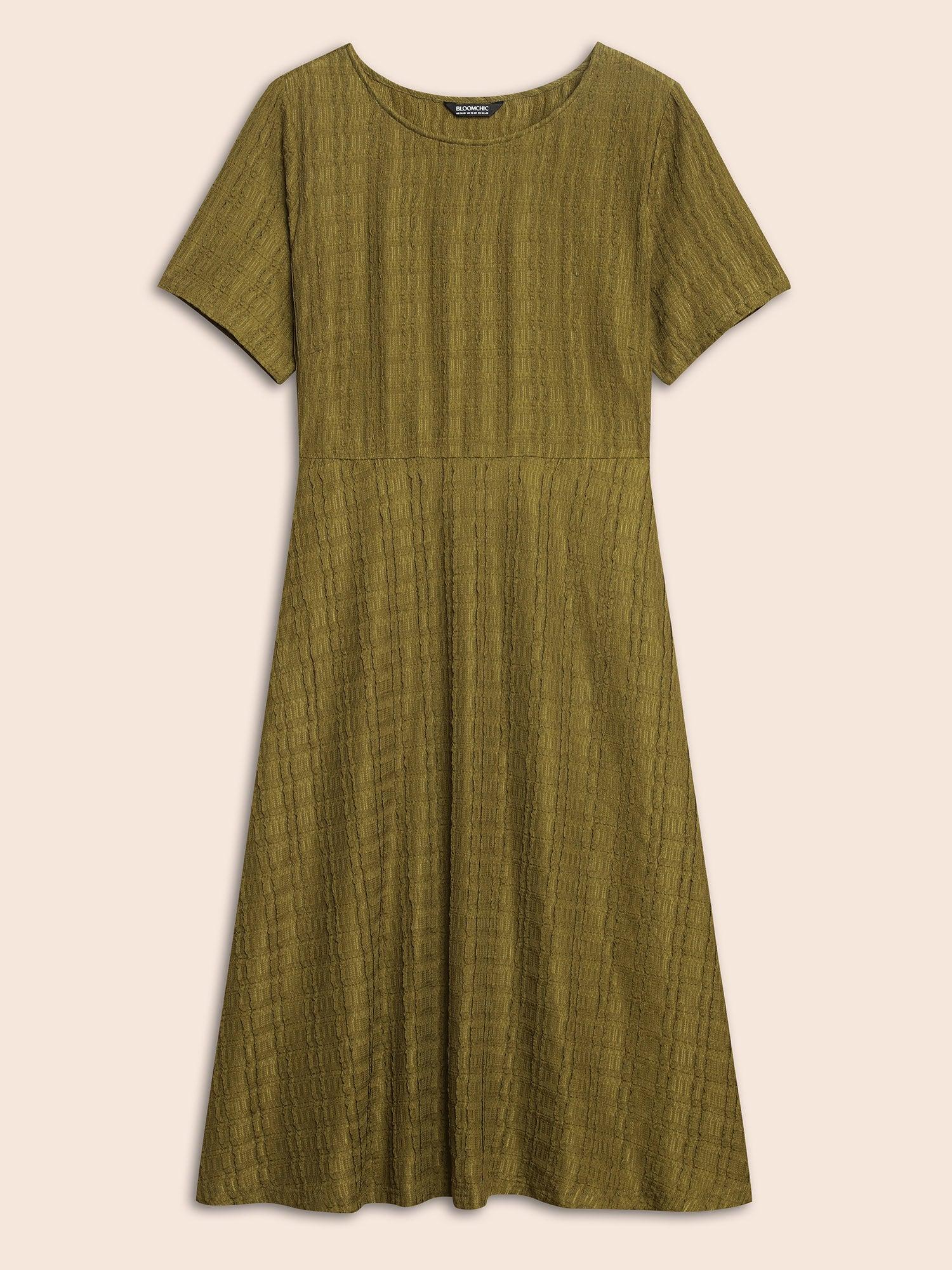 Solid Textured Crew Neck Midi Dress Female Product Image