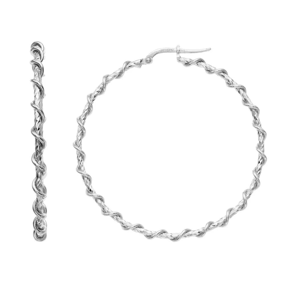 Sterling Silver Twisted Hoop Earrings, Women's Product Image