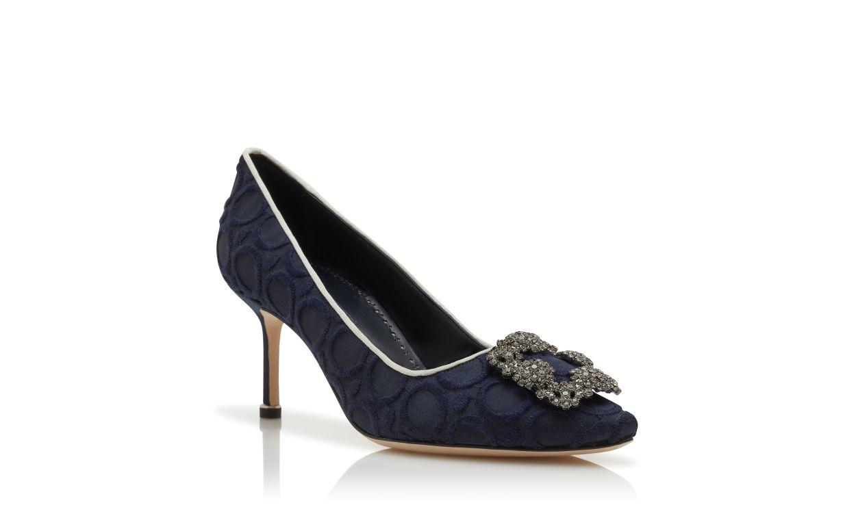 HANGISI 70 Navy Blue Silk Jewel Buckle Pumps Product Image