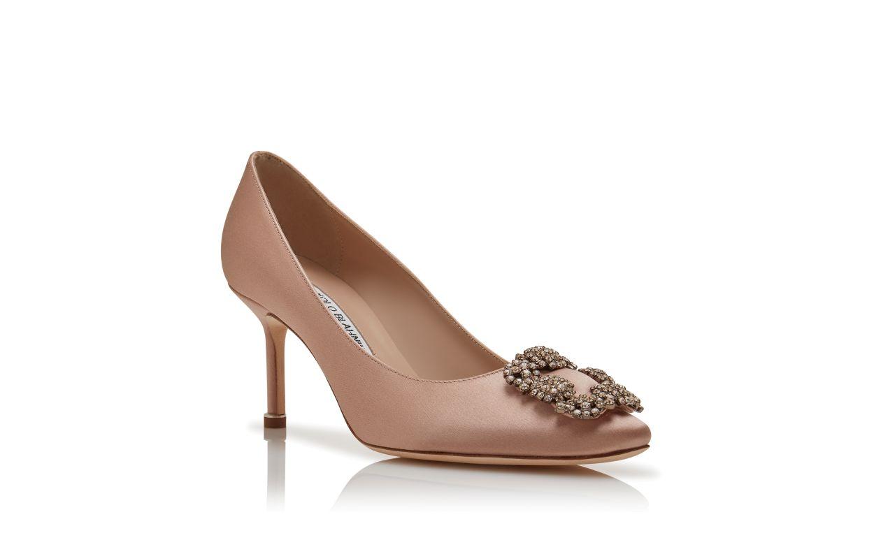 HANGISI 70 Beige Satin Jewel Buckle Pumps Product Image