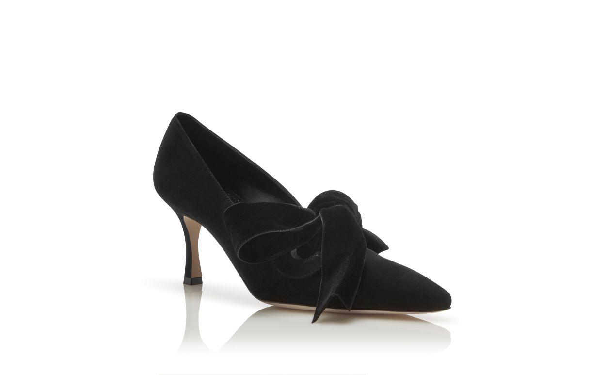 SERBA Black Suede and Velvet Bow Detail Pumps Product Image