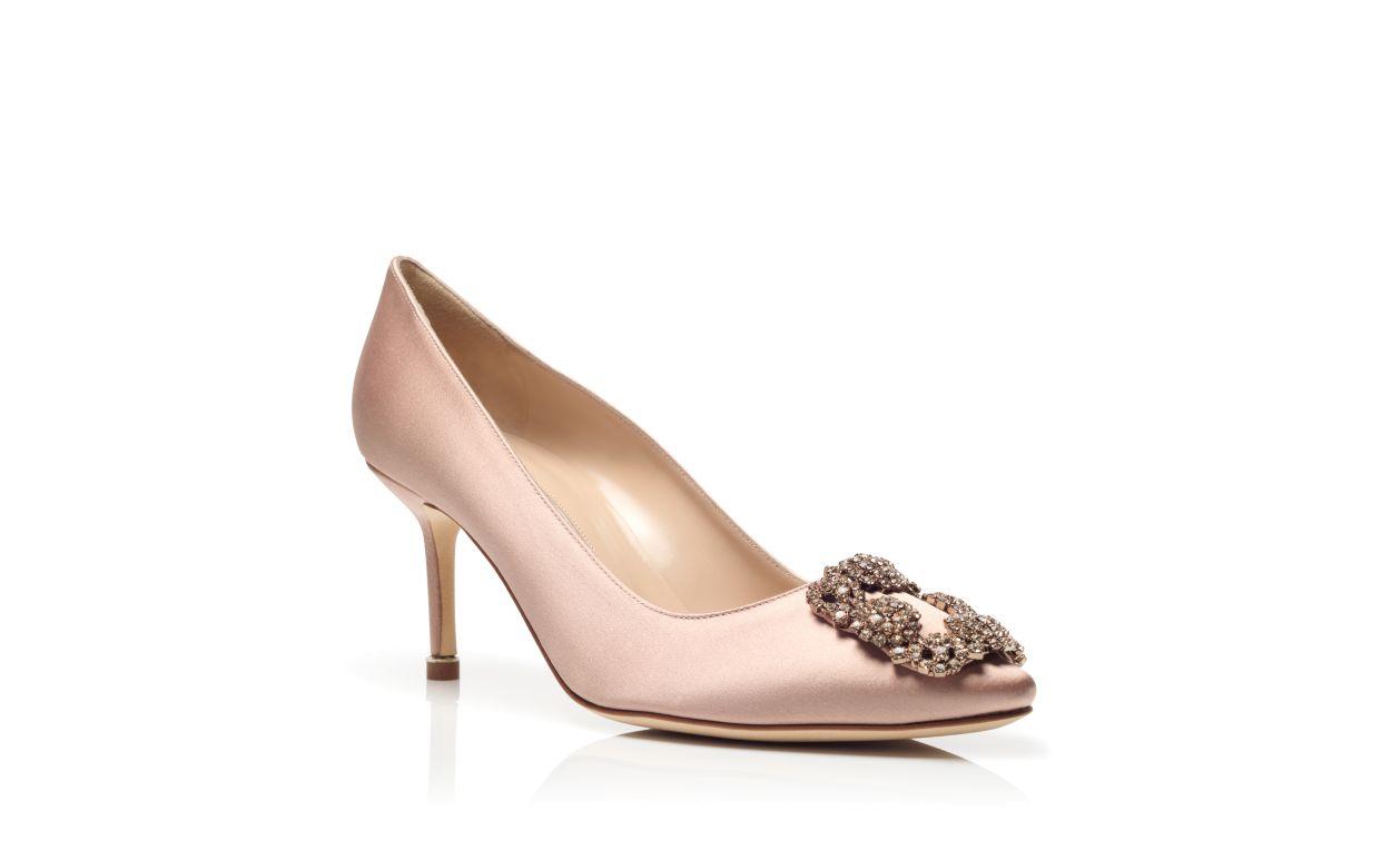 HANGISI 70 Beige Satin Jewel Buckle Pumps Product Image