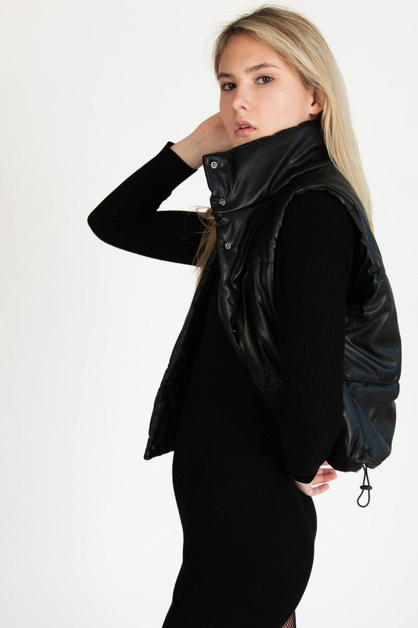 Black Snap Front Puffer Vest Product Image