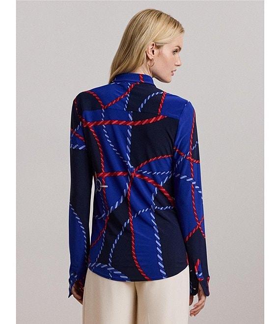 Lauren Ralph Lauren Jersey Knit Rope Print Point Collar Long Sleeve Button Front Shirt Product Image