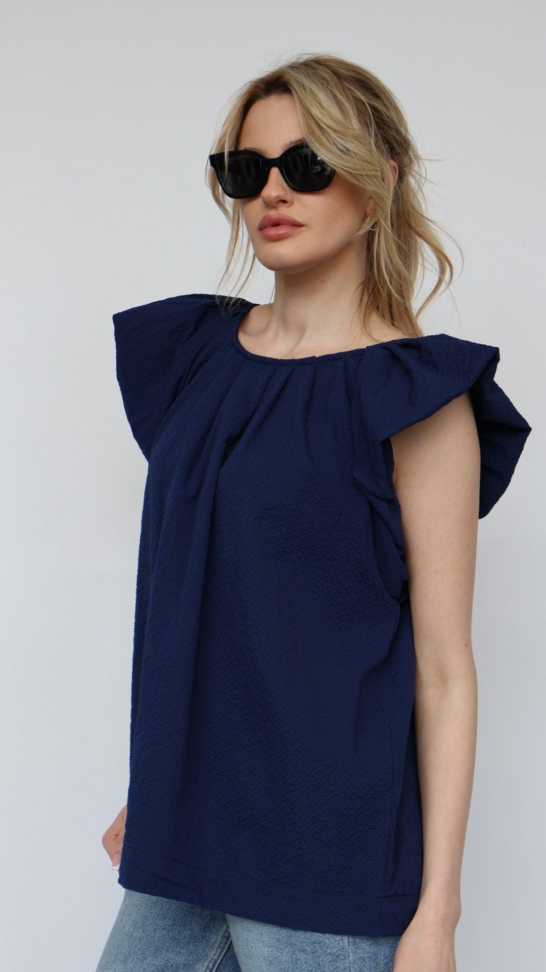 Ruffle Sleeve Pleat Neck Top Product Image