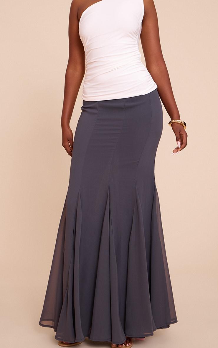 Charcoal Chiffon Godet Hem Maxi Skirt Product Image