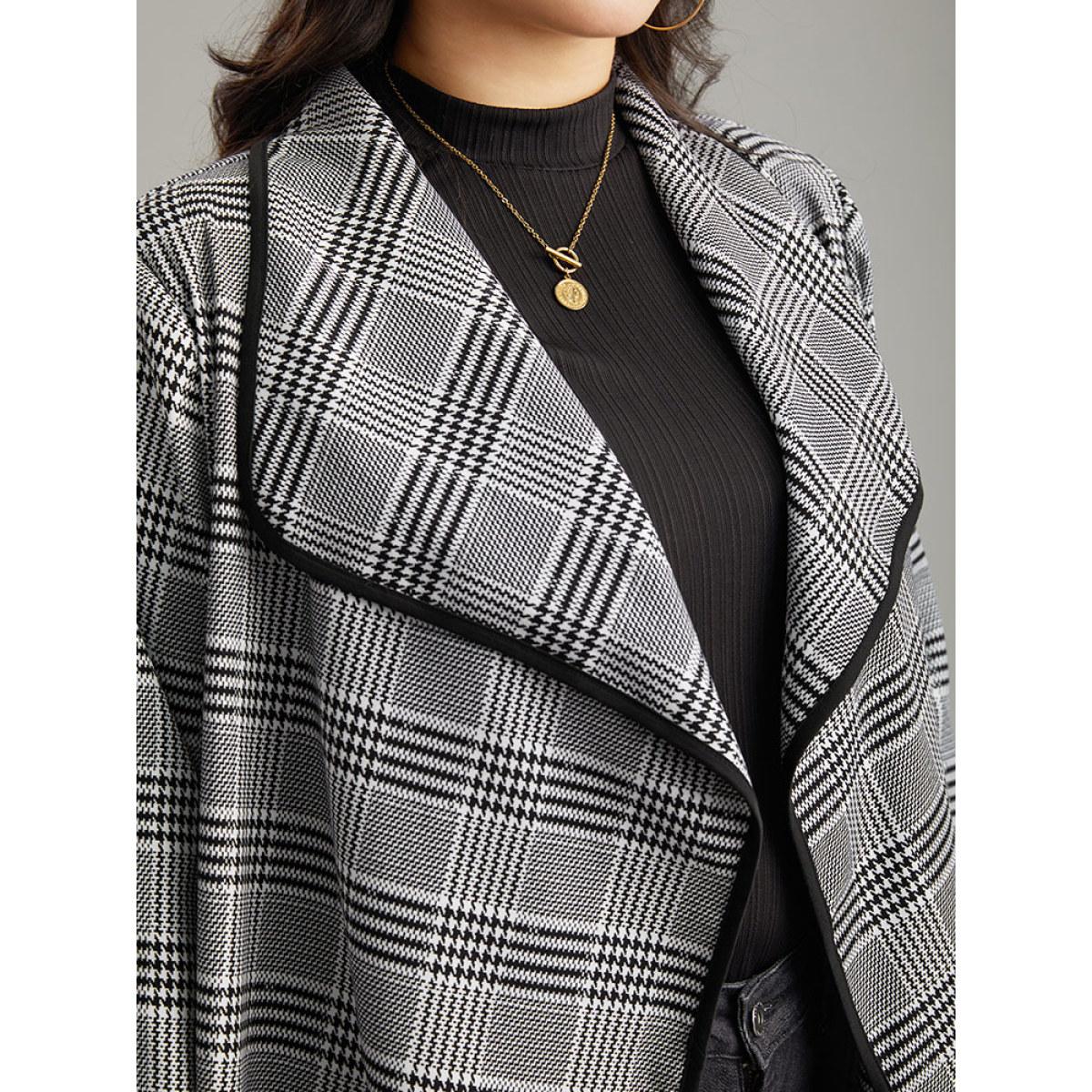 Plus Size Plaid Asymmetrical Neck Open Front Coat Women Black At the Office Contrast Ladies Work Winter Coats BloomChic 22-24/3X Product Image