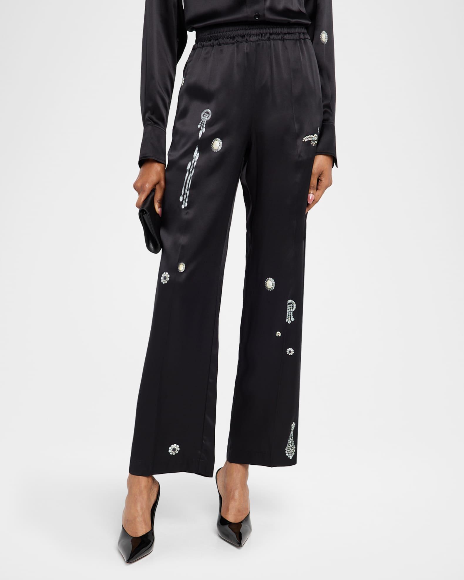 Crystal-Print Silk Straight-Leg Pajama Trousers Product Image