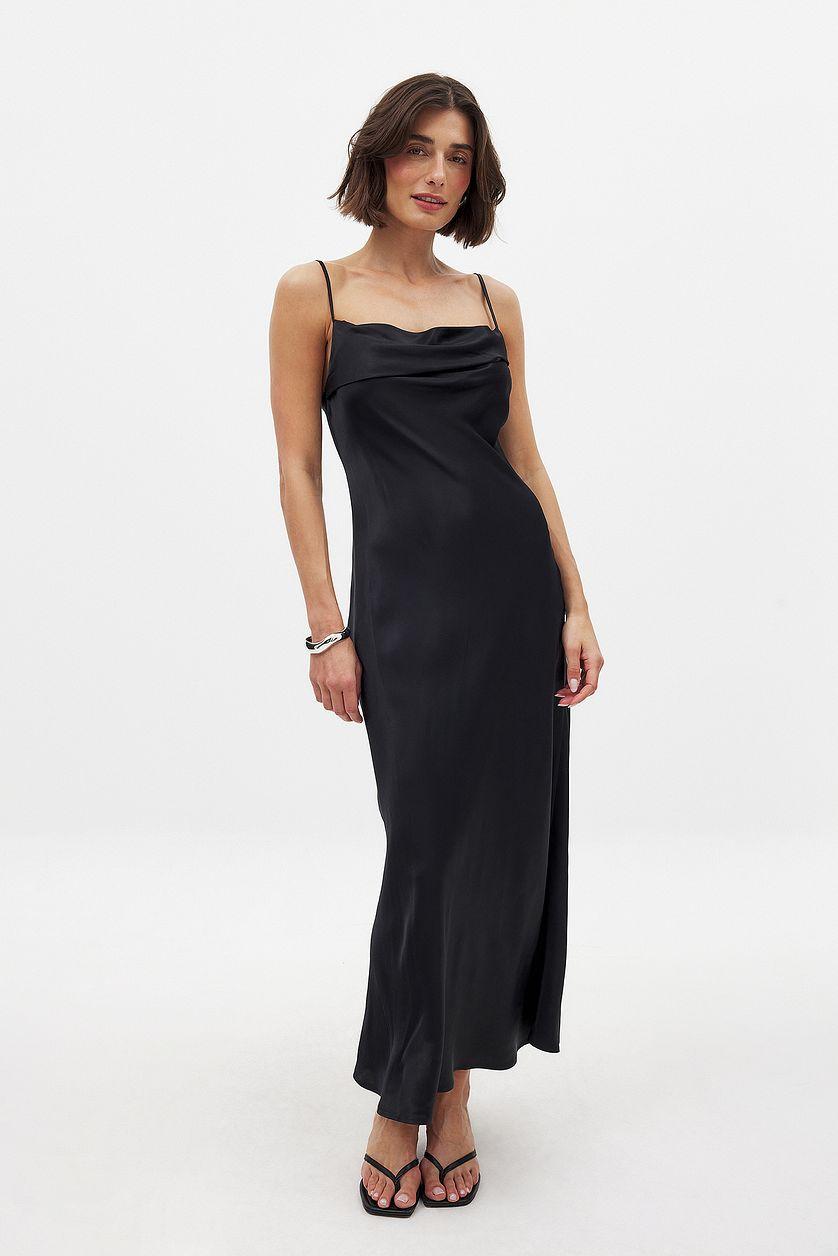 Satin Fold Detail Midi Slip Dress Product Image