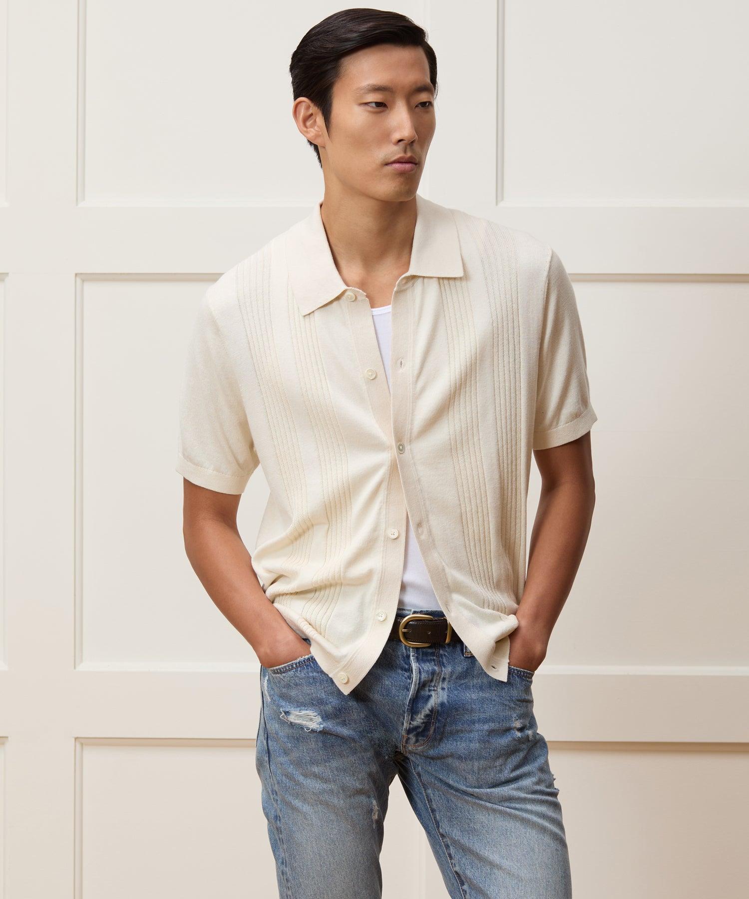 Silk-Cotton Ribbed Full-Placket Sweater Polo Product Image