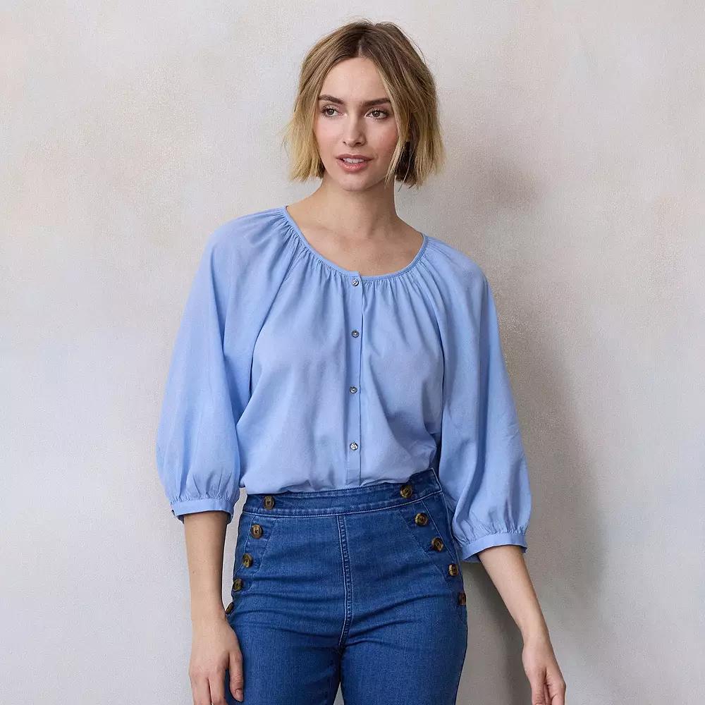 Women's LC Lauren Conrad Raglan Sleeve Button-Front Peasant Top,  Product Image