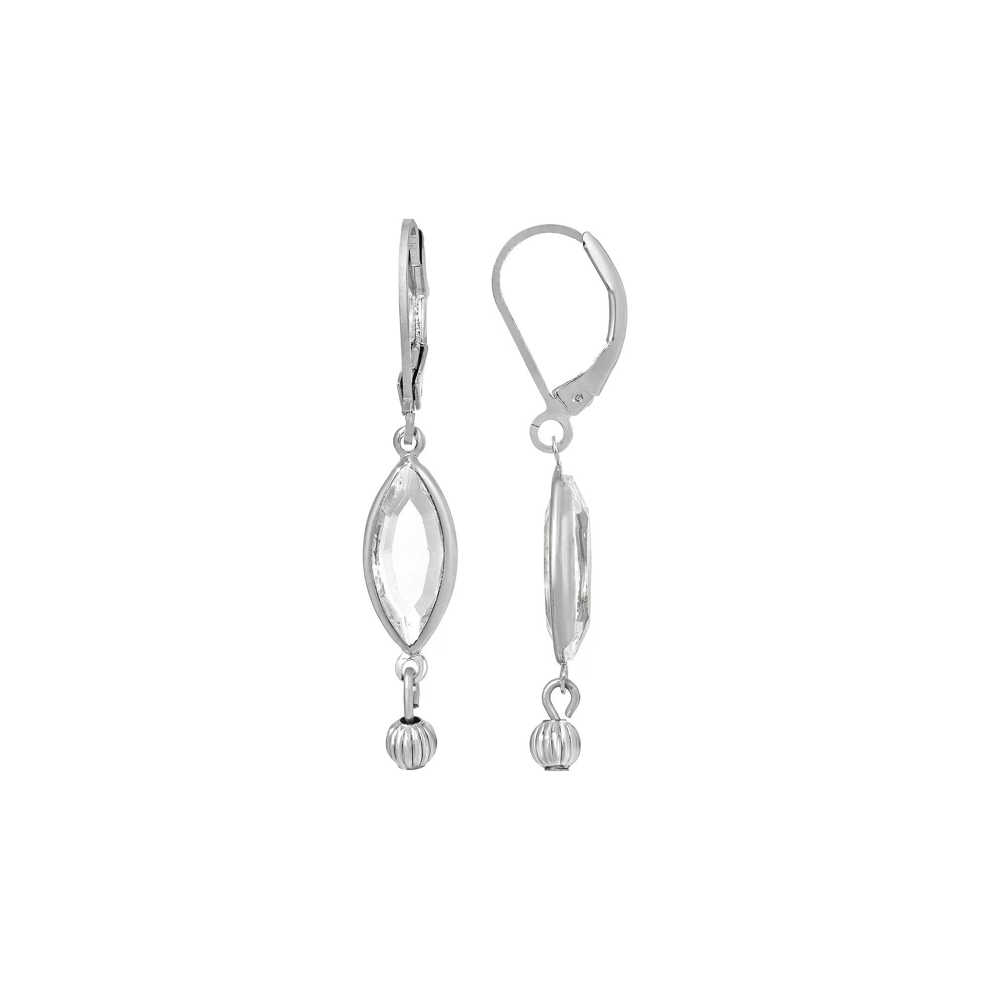 1928 Simulated Crystal Oval Drop Earrings, Womens, Silver Product Image