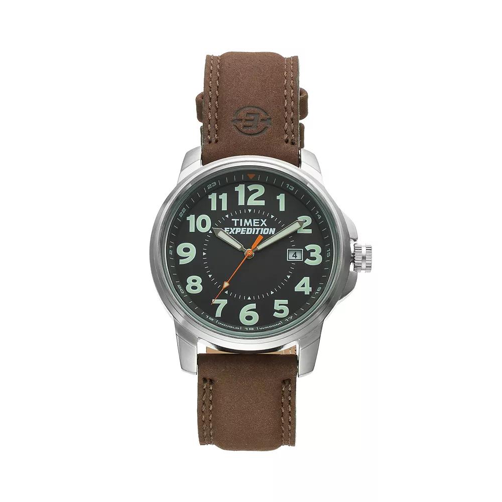 Men's Timex Expedition Field Watch with Leather Strap - Silver/Black/Brown T449219J Product Image