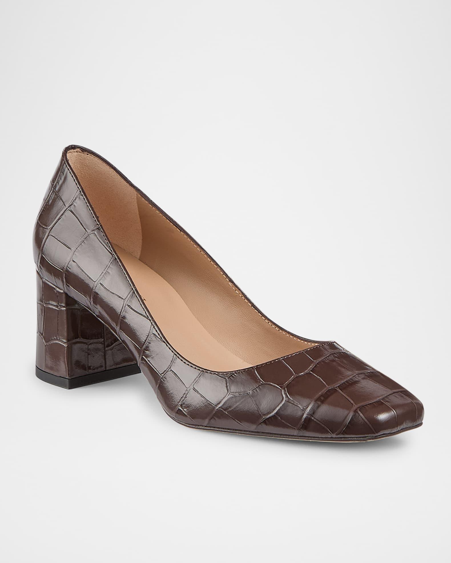 Sally Croco Square-Toe Block-Heel Pumps Product Image