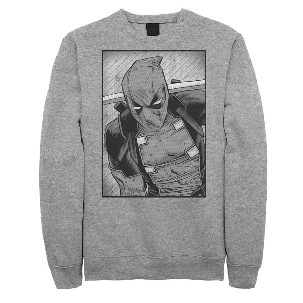 Men's Marvel Deadpool Grayscale Striped Distress Sweatshirt,  Product Image