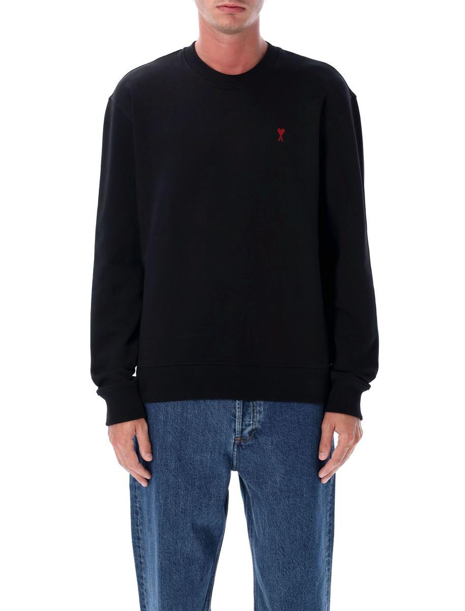 AMI ALEXANDRE MATTIUSSI Ami Classic Black Sweater With Round Neckline And Emblem Detail Product Image