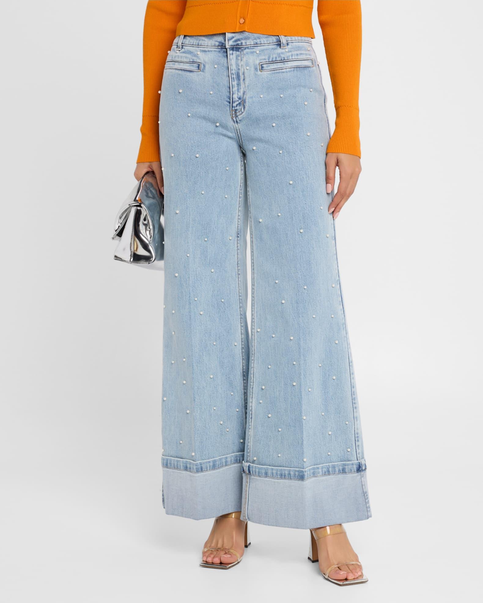 Raquel Pearl-Embellished Cuffed Jeans Product Image