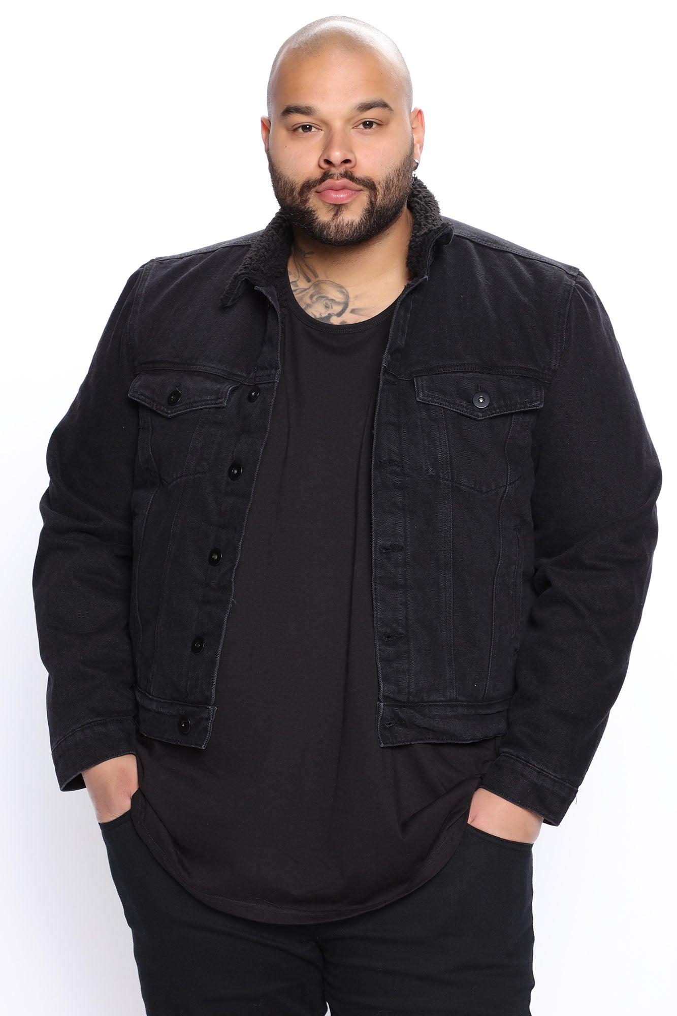 Sherpa Lined Denim Jacket - Black Product Image