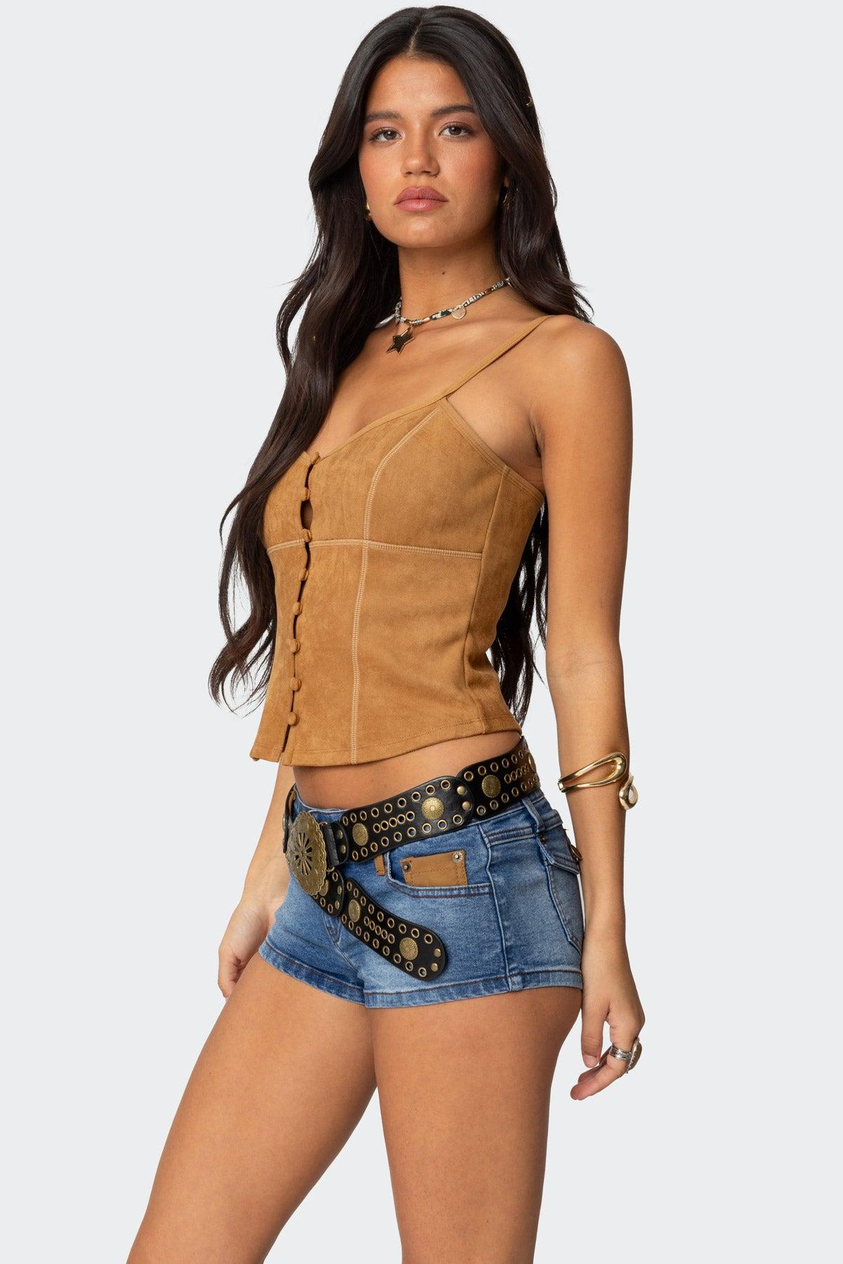Tori Faux Suede Button Up Top Product Image