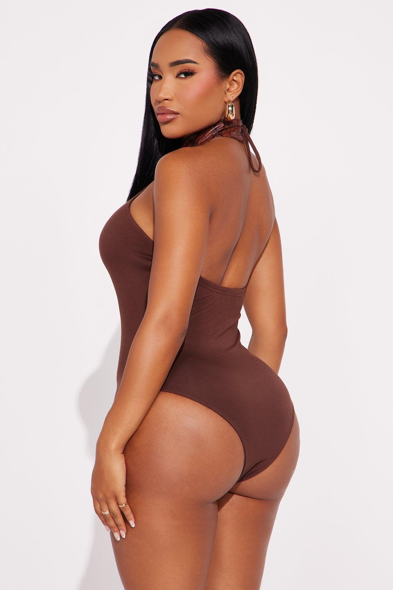 First-Class Getaway Halter Cut Out Bodysuit - Brown Female Product Image