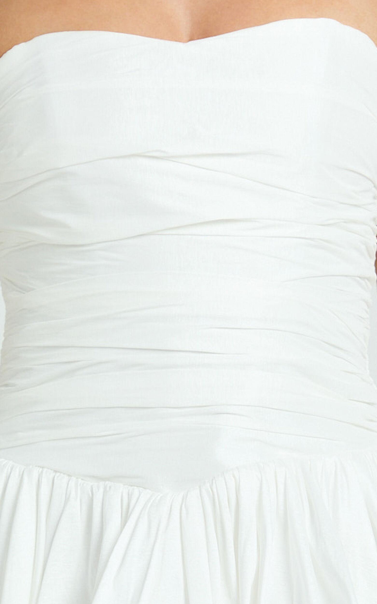 Deb Mini Dress - Ruched Strapless Bubble Hem Dress in Off White Product Image