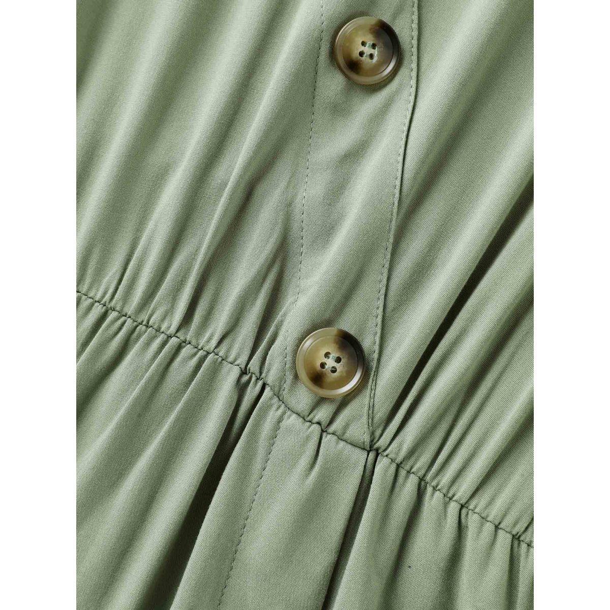 Plus Size Rayon Button Detail Belted Pockets Midi Dress ArmyGreen Women Shirt collar Short sleeve Curvy BloomChic 14-16/1X Product Image