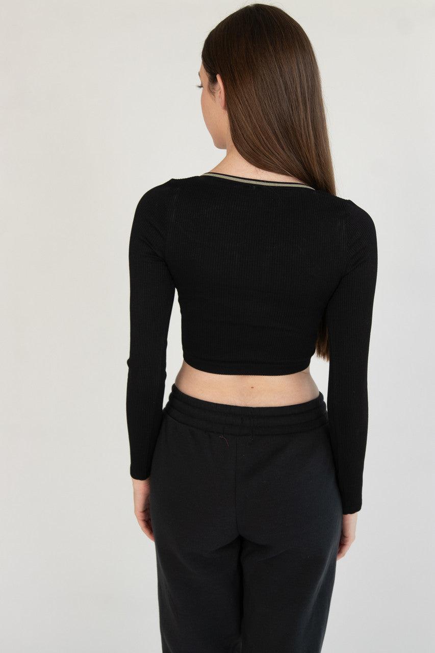 Sporty Notch Neck Long Sleeve Shirt Product Image