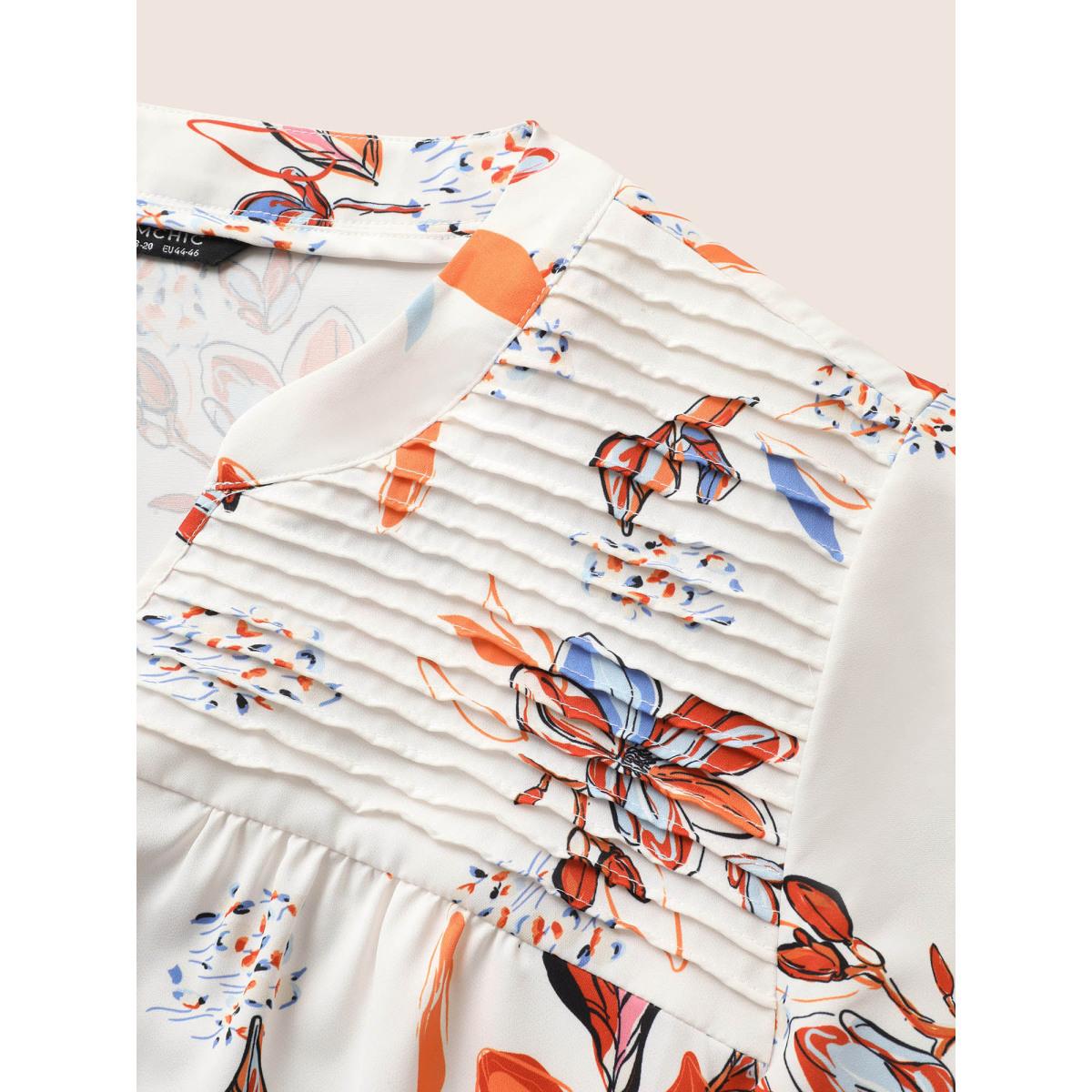 Plus Size Multicolor Floral Pleated Ruffle Cap Sleeve Blouse Women Elegant Cap Sleeve V-neck Everyday Blouses BloomChic 18-20/2X Product Image