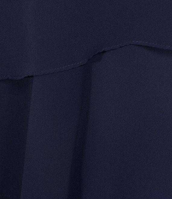 Marina Split 3/4 Sleeve Round Beaded Keyhole Neck Asymmetrical Tiered Chiffon Trapeze Dress Product Image