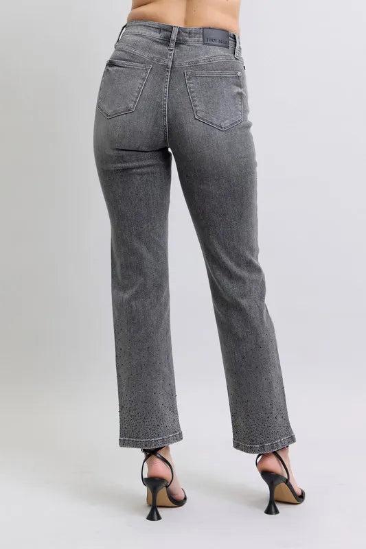 88919   Thelma Hi-Rise Rhinestone Straight Judy Blue Jeans Product Image