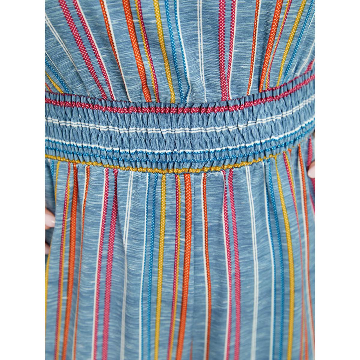 Plus Size Stone Striped Contrast Buckle Detail Pocket Shirred Jumpsuit Women Vacation Sleeveless Spaghetti Strap Dailywear Loose Jumpsuits BloomChic 30/6X Product Image