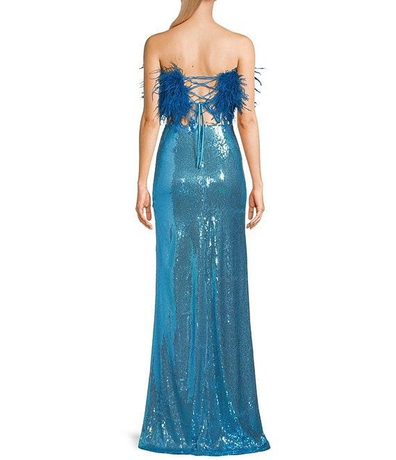 Dear Moon Faux Feather Strapless Sequin Embellished Long Two-Piece Dress Product Image