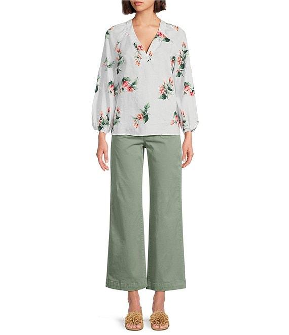 Tommy Bahama Florentina Linen Plainweave V-Neck Long Sleeves Relaxed Fit Top Product Image