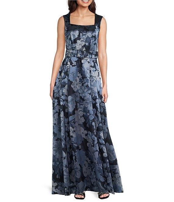 Alex Evenings Jacquard Square Neck Sleeveless Belted Fit and Flare Dress Product Image