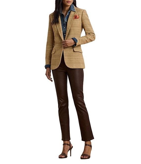 Lauren Ralph Lauren Linen Blend Herringbone Notch Lapel Long Sleeve Single-Button Blazer Product Image