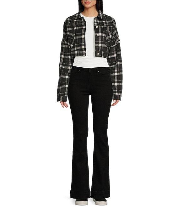 Double Zero Long Sleeve Dark Plaid Cropped Jacket Product Image