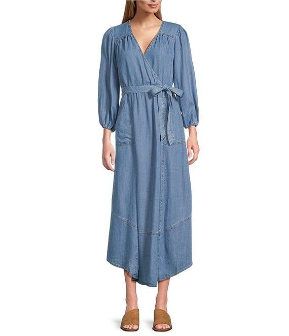 Nurture by Westbound Faux Wrap V-Neckline 3/4 Sleeve Belted Midi Dress Product Image