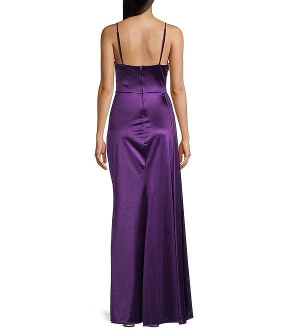 B. Darlin Satin Sweetheart Neckline Side Drape Long Dress Product Image