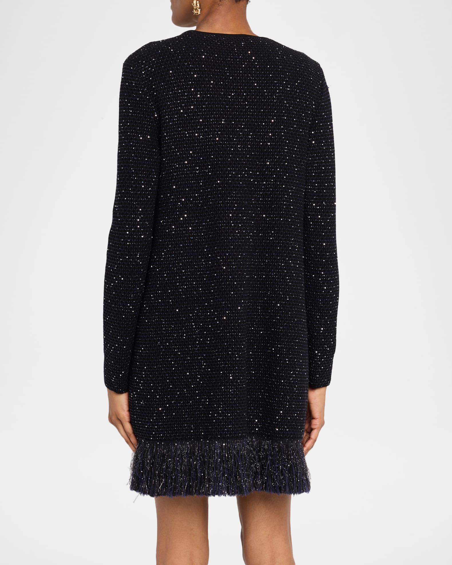 Textured Paillette Tweed Fringe Jacket Product Image