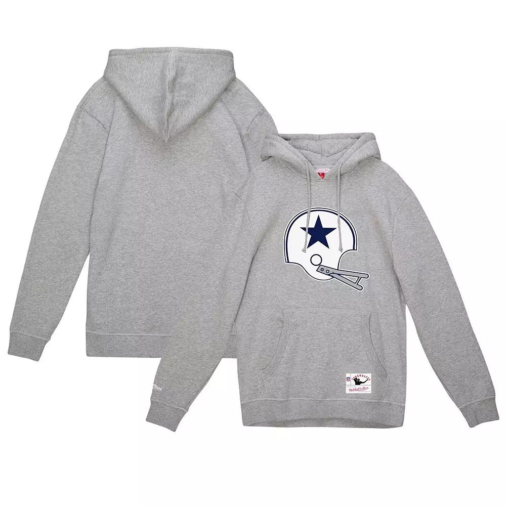 Men's Mitchell & Ness Heather Gray Dallas Cowboys Helmet Logo Vintage Pullover Hoodie, Size: Large, Grey Product Image