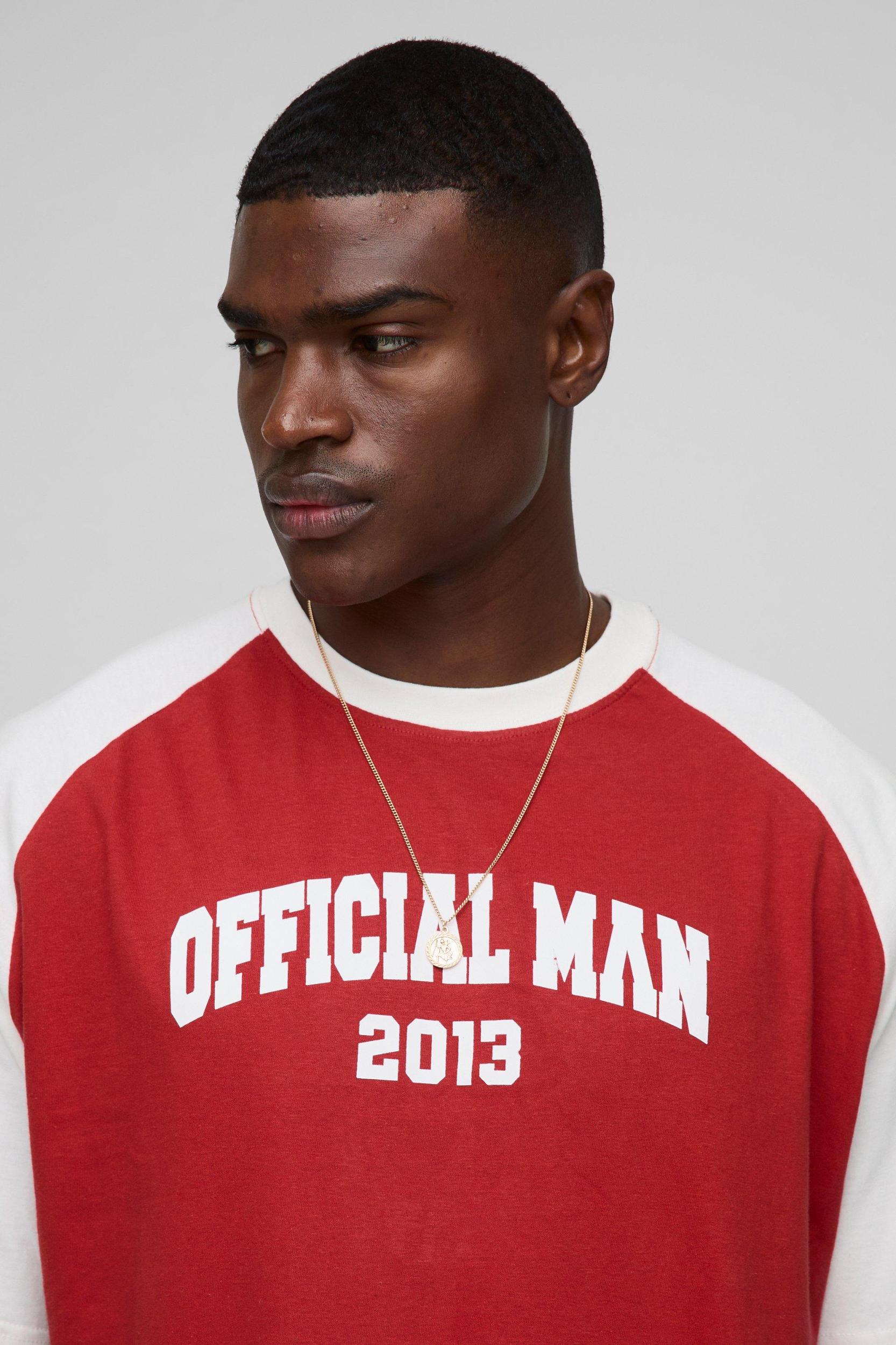 Oversized Boxy Official Contrast Raglan T-Shirt | boohooMAN USA Product Image