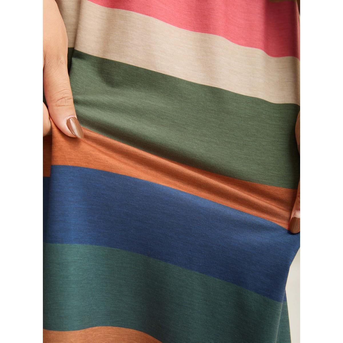Plus Size Stretchy Multi-Color Stripes Pockets Midi Dress Multicolor Women Knit Dresses Bloomchic 18-20/2X Product Image