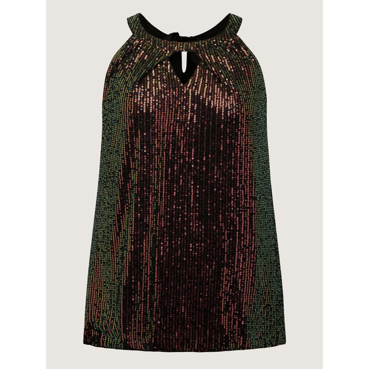 Plus Size Shimmery Sequin Halter Tank Top Women Black Party&Cocktail Tie knot Round Neck Party Tank Tops Camis BloomChic 18-20/2X Product Image