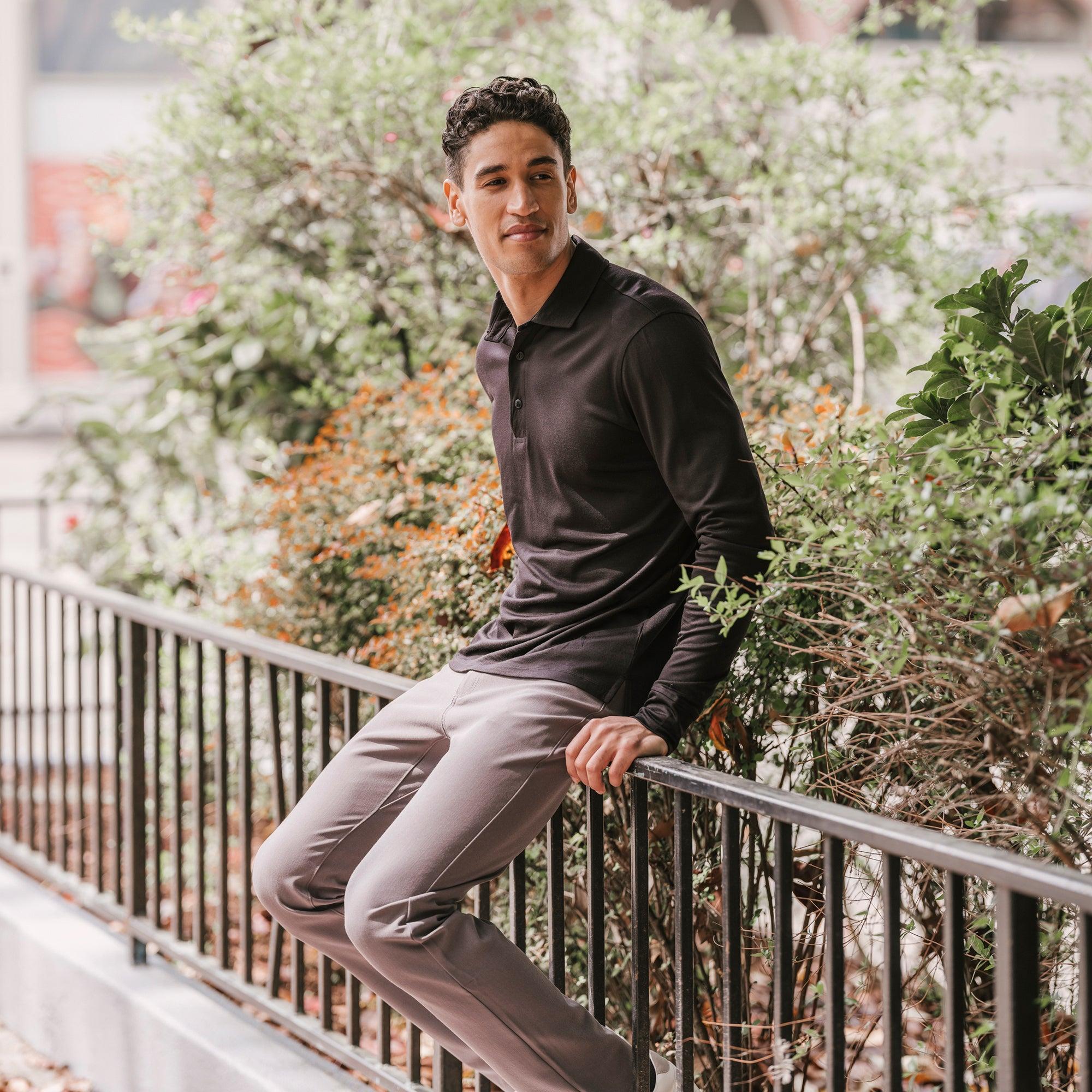 Merino Wool Long Sleeve Polo | Black Product Image