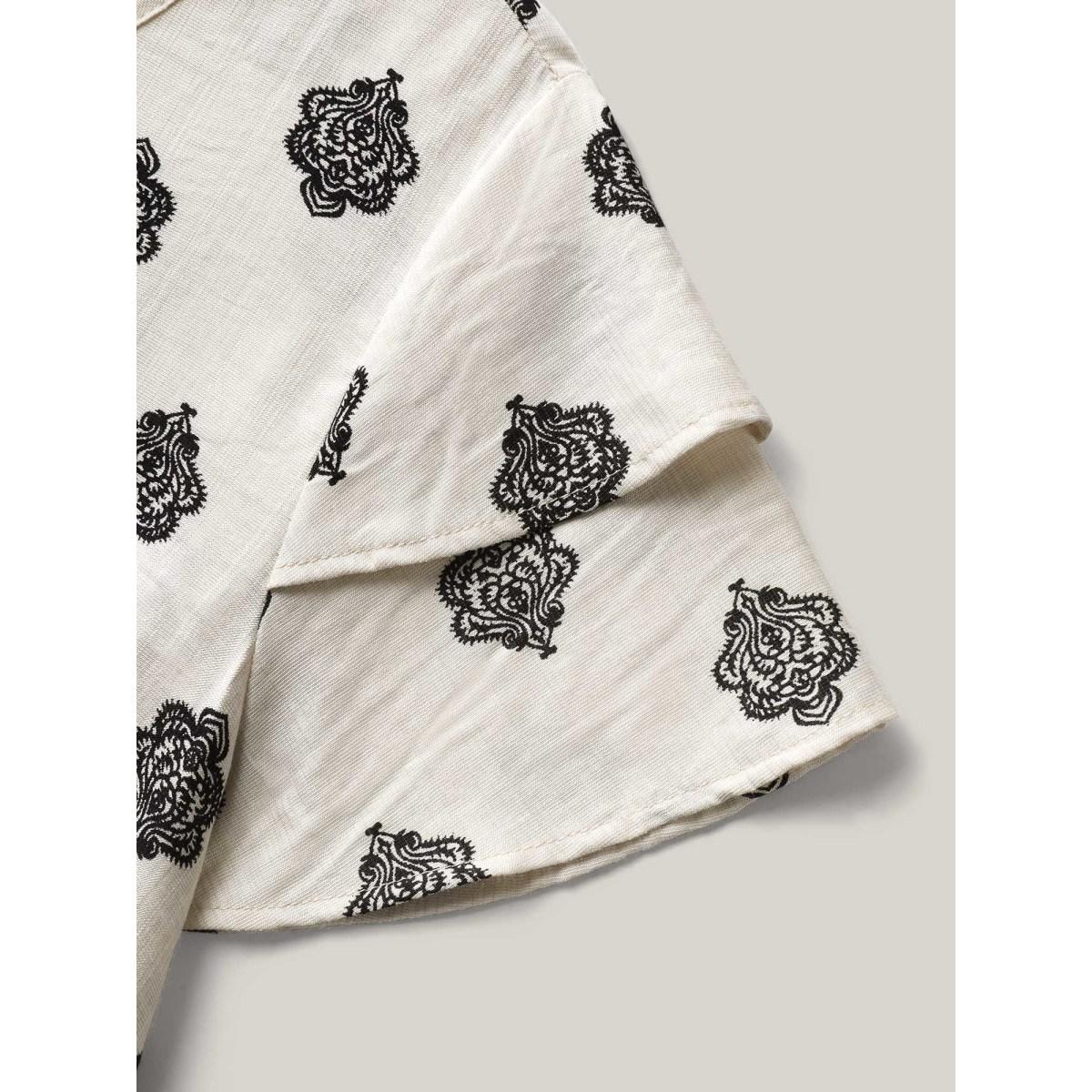 Plus Size Ivory Boho Print Layered Sleeve Shirt Women Short sleeve Round Neck Vacation Blouses BloomChic 10/M Product Image