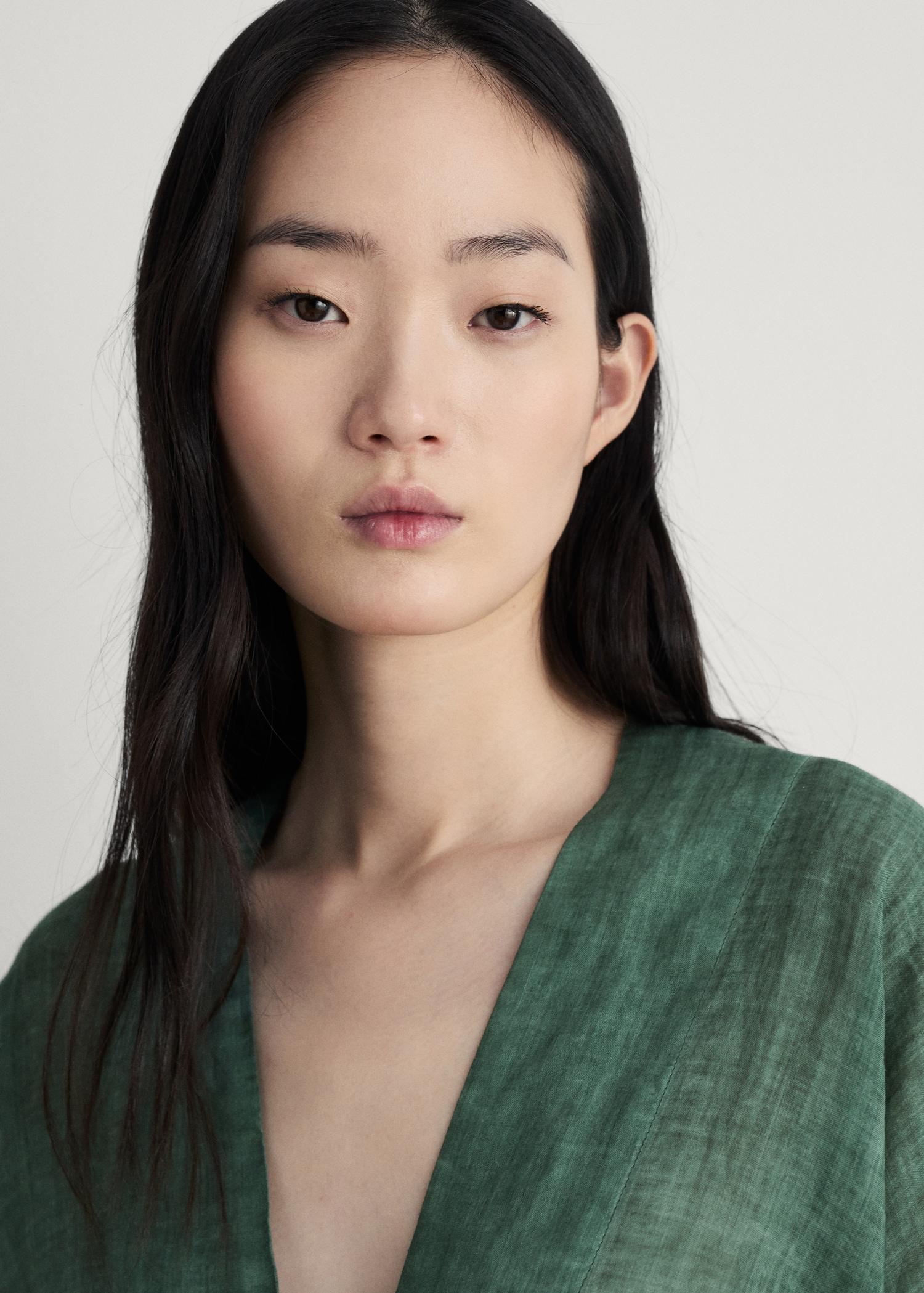 Ramie caftan with overdyed design - Women | MANGO USA Product Image