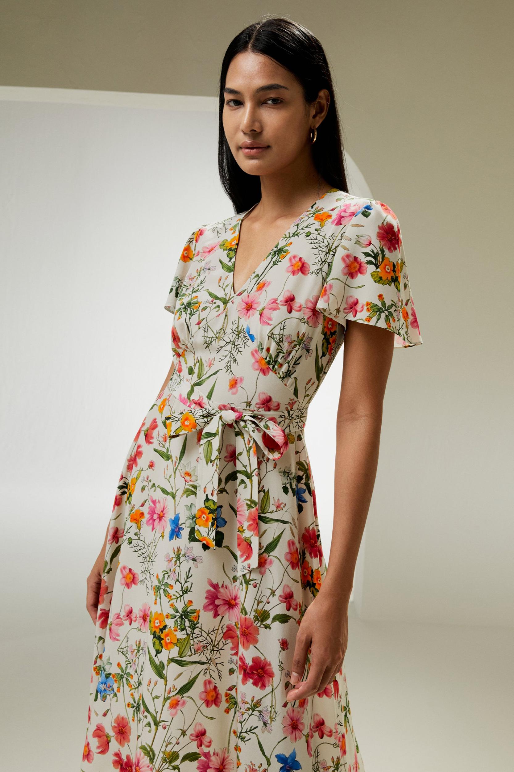 LILYSILK X MIM Floral Short Sleeve Dress With Tie Belt Product Image