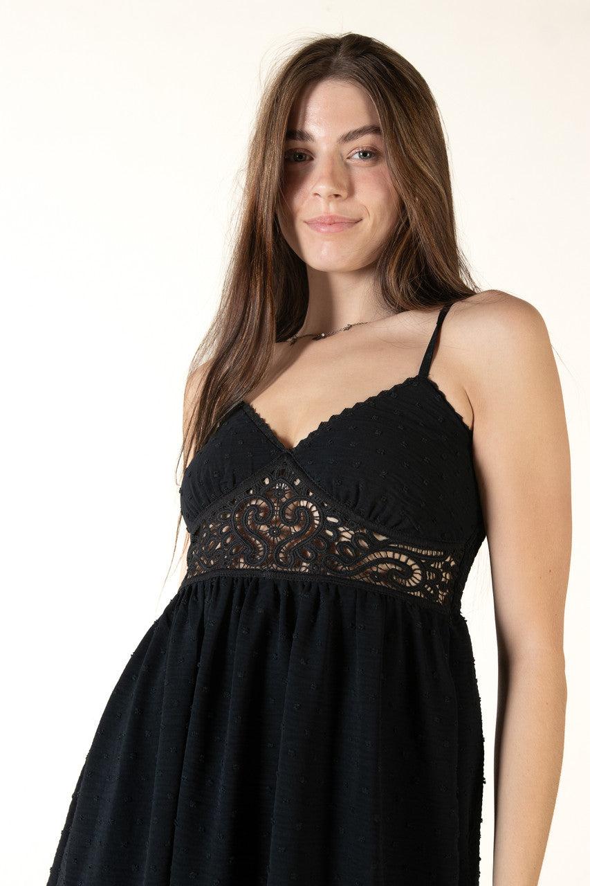 Black Crochet Waist Maxi Dress Product Image